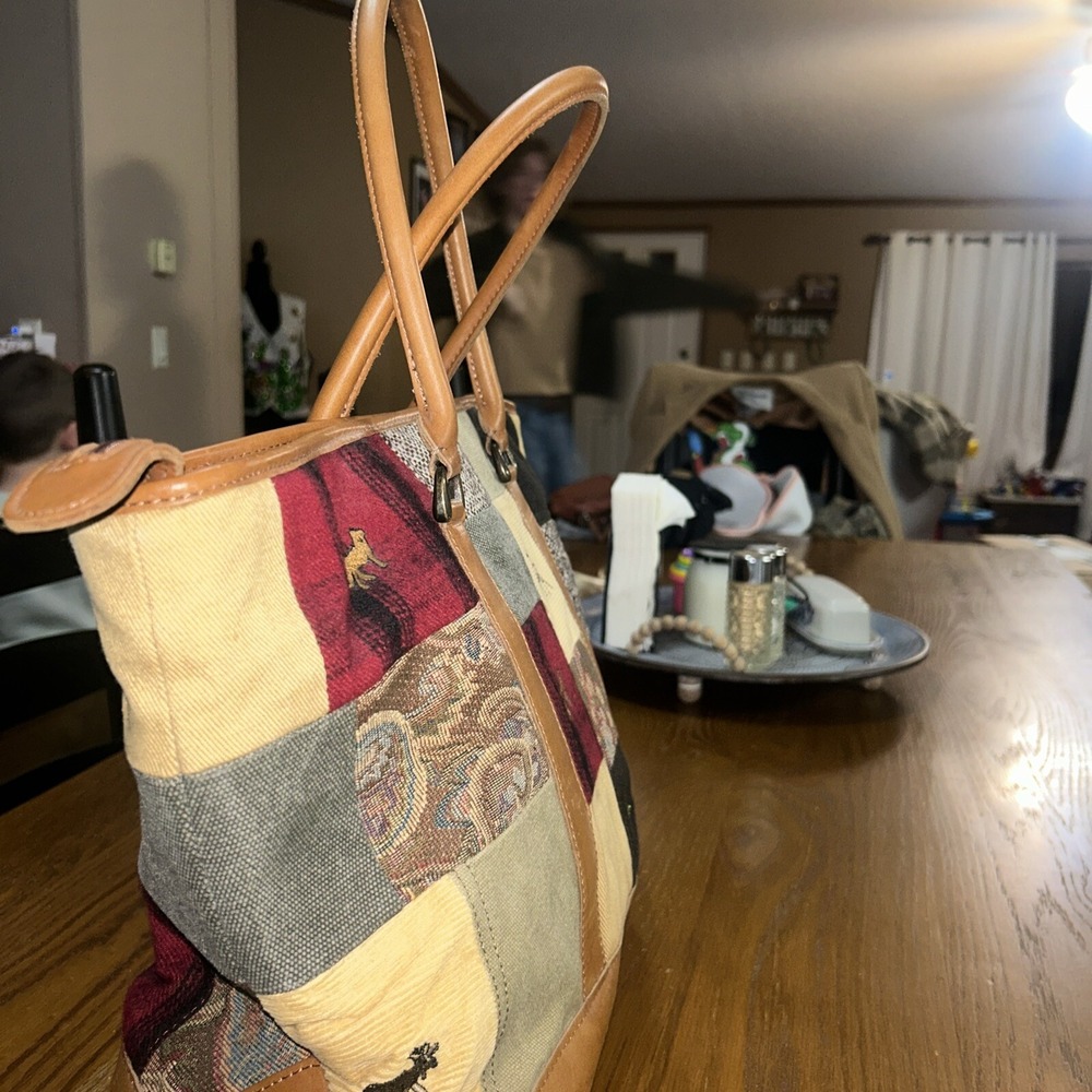 Vintage 90s LL Bean Boat & Tote Bag - Rare HTF Patchwork, Embroidered, Leather - Picture 7 of 15